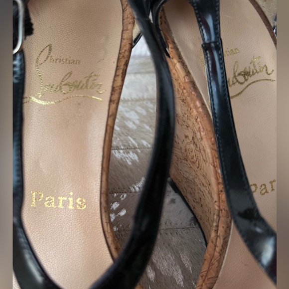 Christian Louboutin Black Patent Cork Wedge Sandals Size 38 - Picture 6 of 8